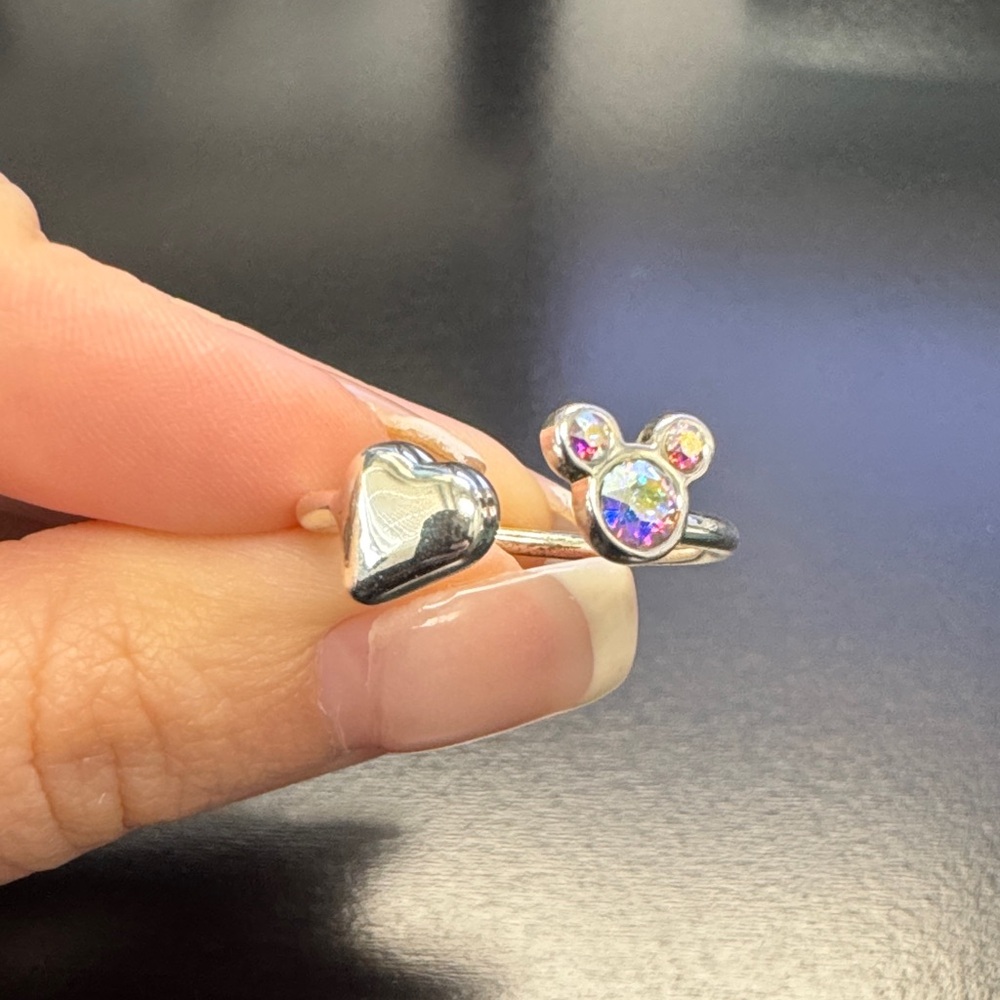 Disney Silver and Iridescent Heart and Mickey Ring